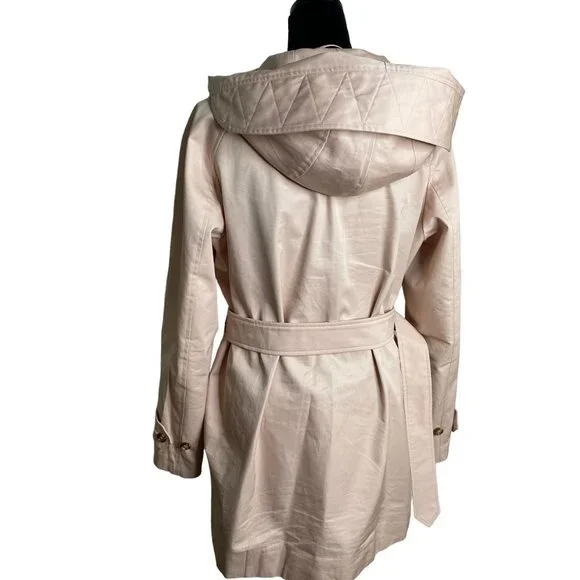 Burberry Women’s Hooded Pink Trench Lined Coat Belted Cotton US 8 Quiet Luxury - Picture 4 of 16
